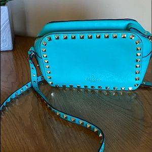 Valentino crossbody teal blue studded bag
